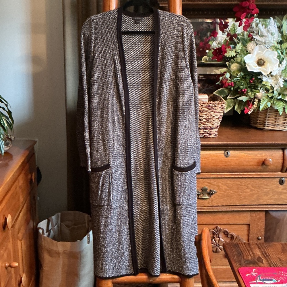 J. Jill Black and Gray Open Front Cardigan